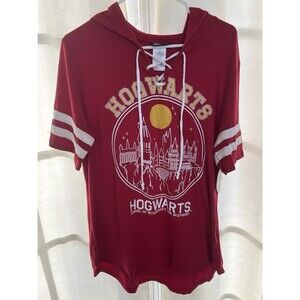 Harry Potter Women's Hoodie T-Shirt Hogwarts Short Sleeve Red Size XL Junior